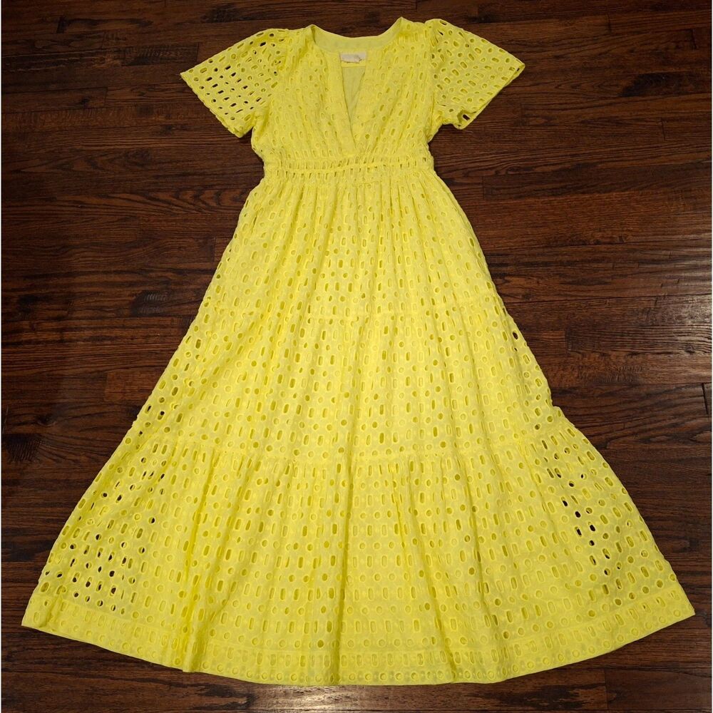 Anthropologie Yellow Somerset Eyelet Maxi Dress Womens Medium - Picture 2 of 3